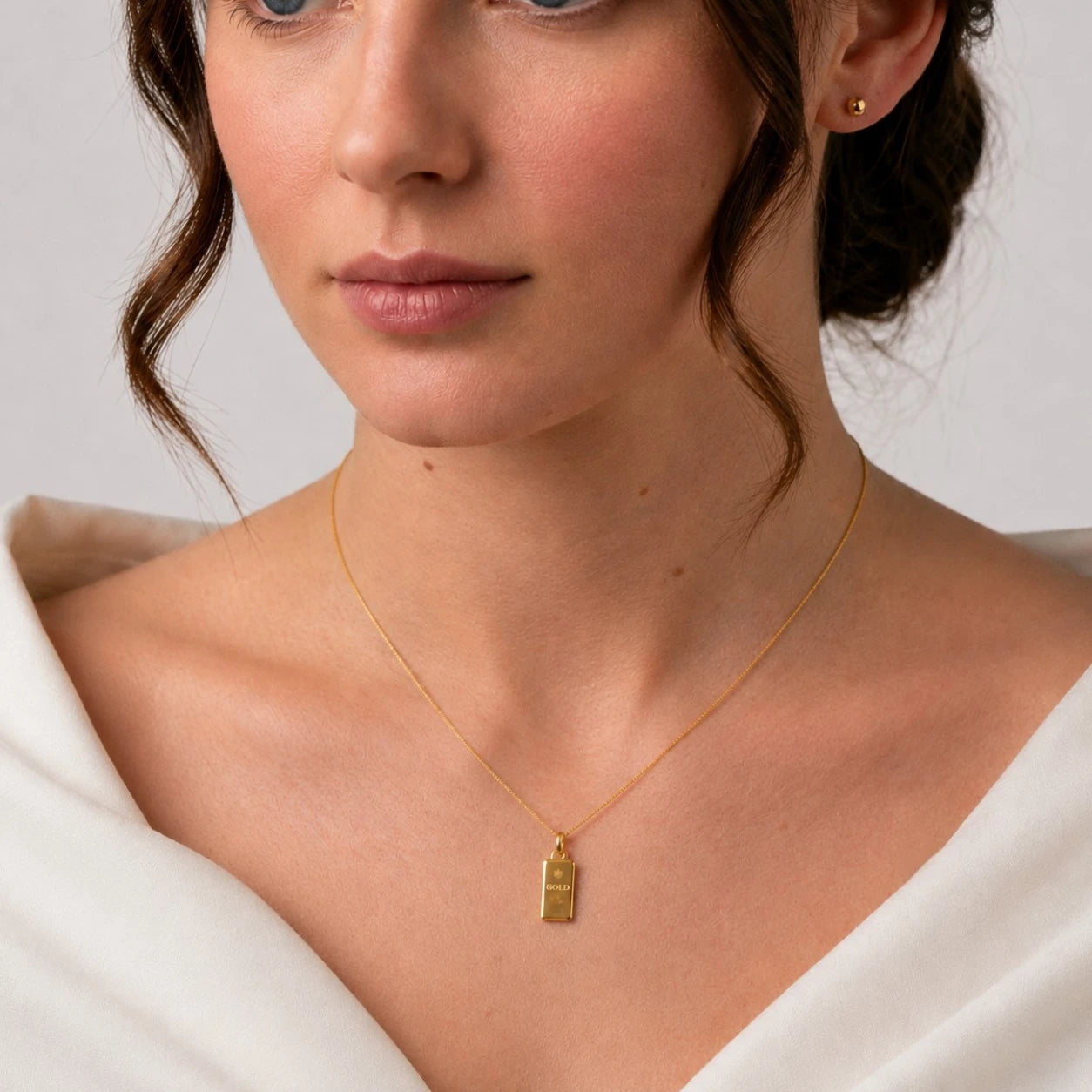 Gold Bar Pendant Necklace | 3D Ingot Charm Women Necklace