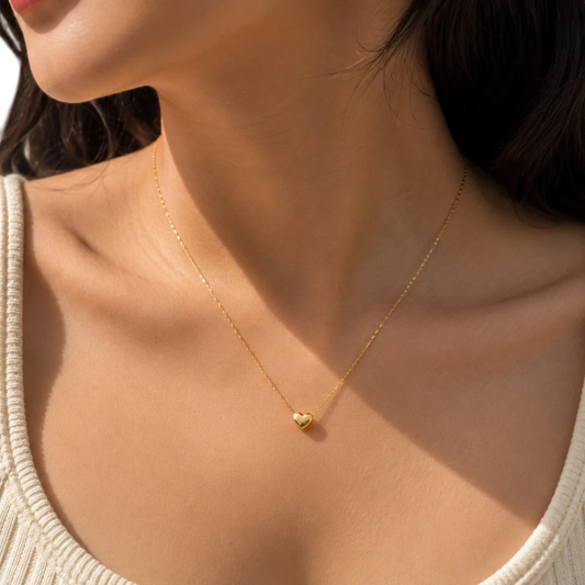 Gold Heart Necklace | Puffed Heart Pendant Women's Necklace