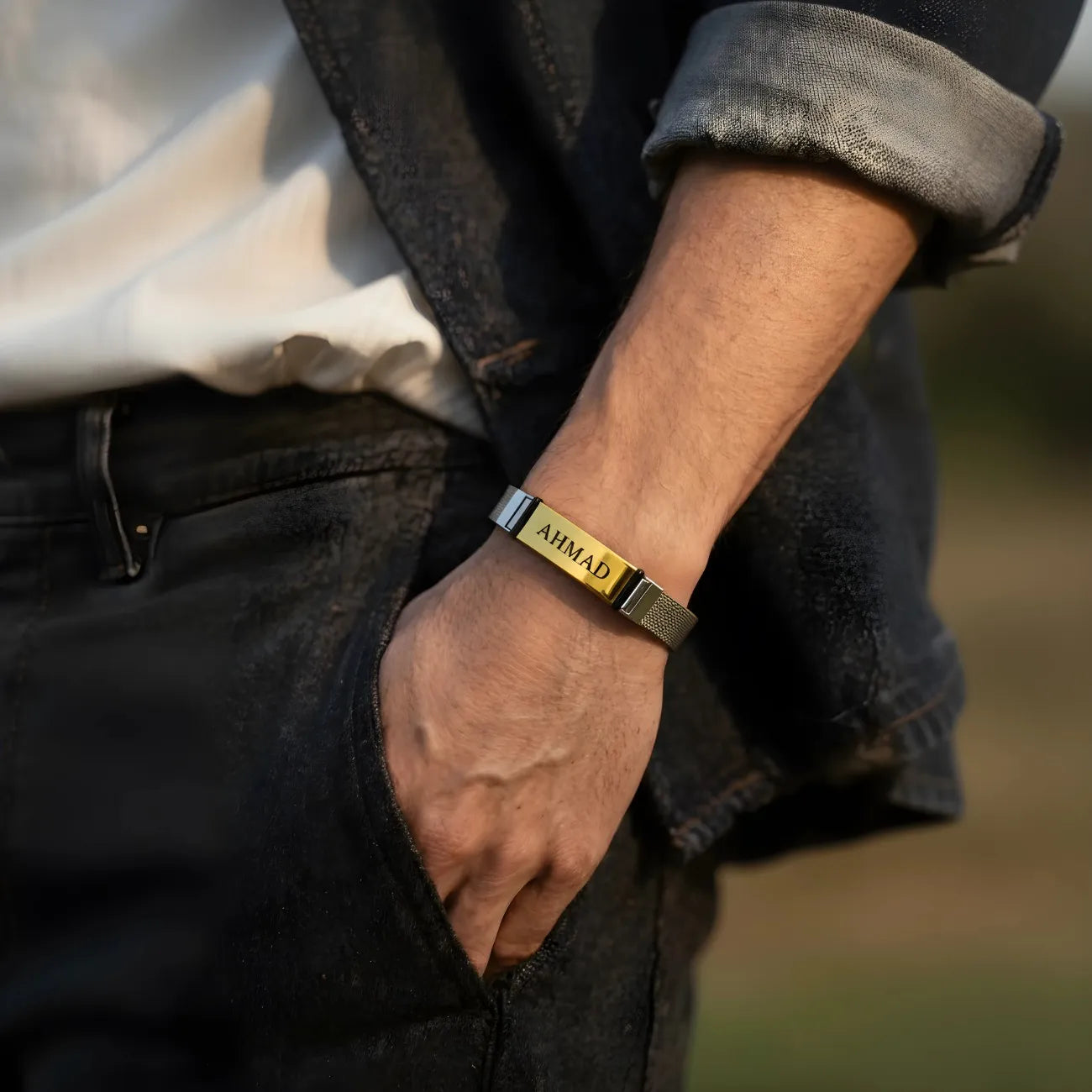Engraved Radiant Wrist Watch Strap ID Bracelet for Couples