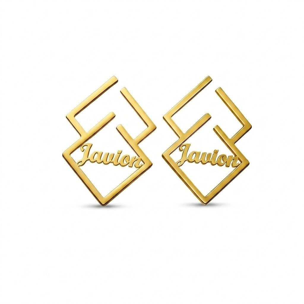personalized geometric name earrings