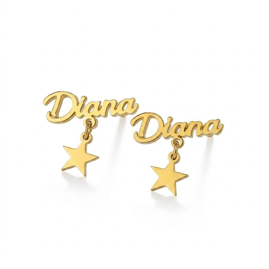 custom name star drop stud earrings