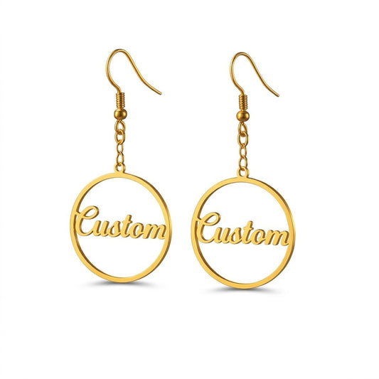 custom name drop circle earrings