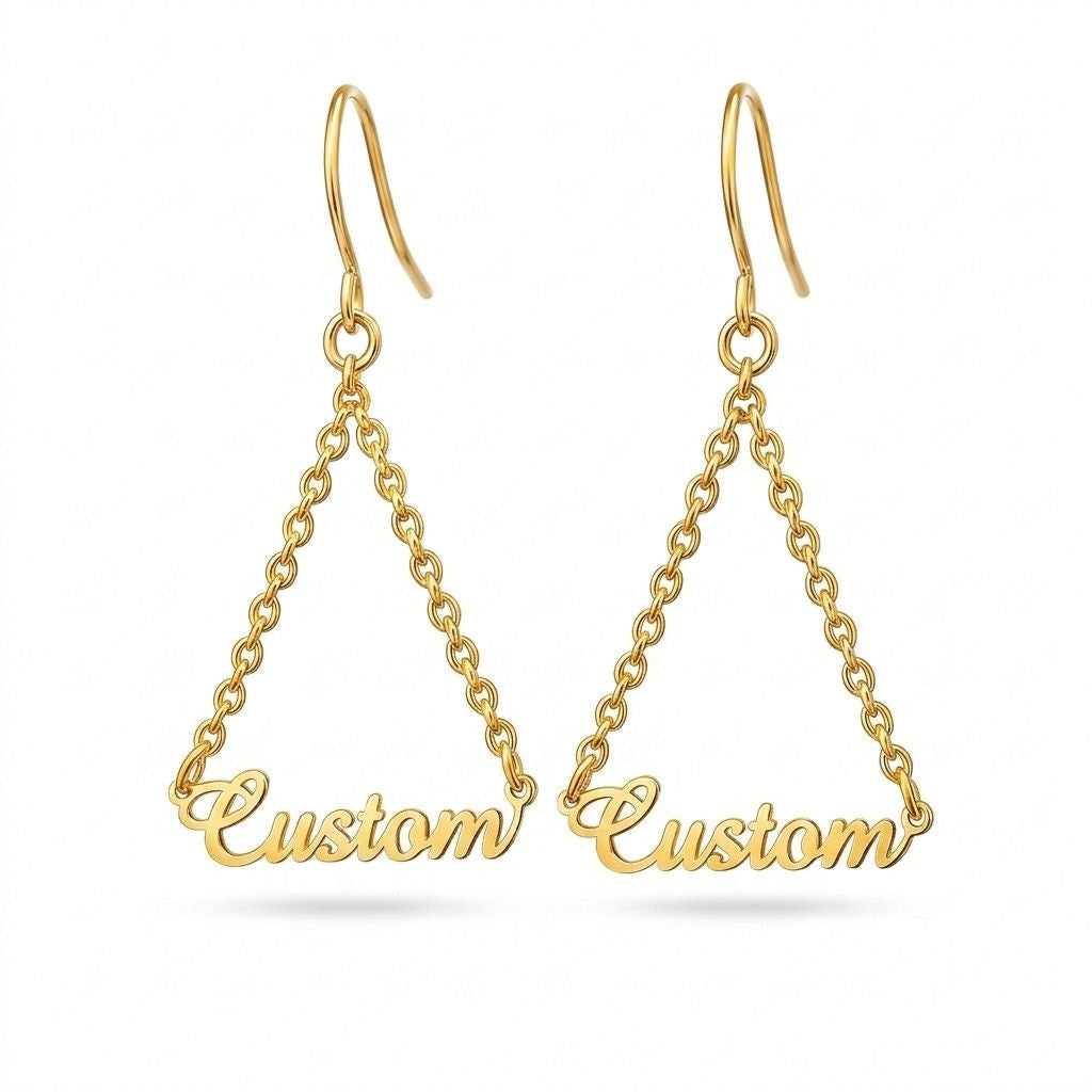 custom name drop triangle earrings