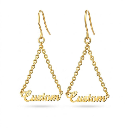 custom name drop triangle earrings