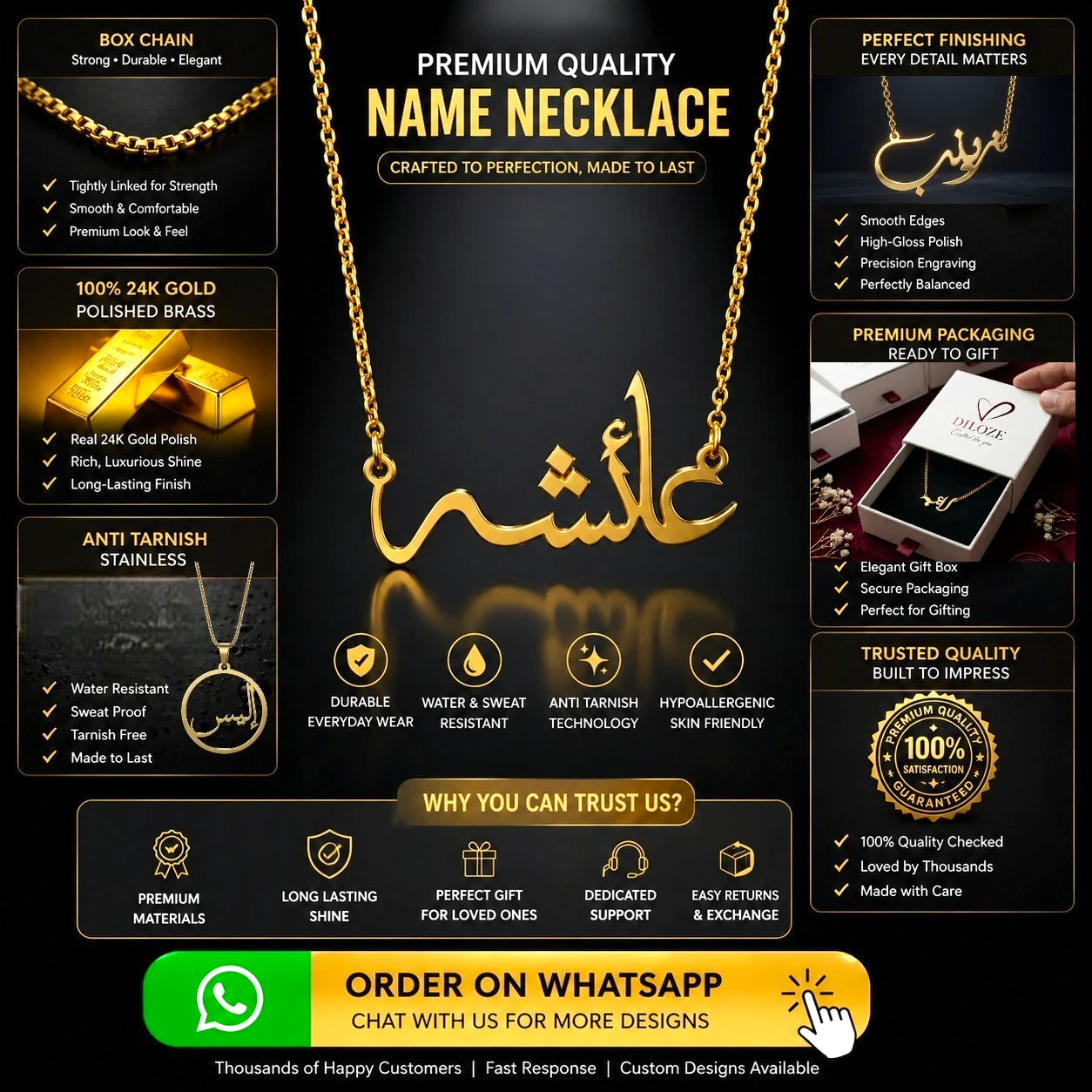 Custom Arabic Name Necklace | 14K Gold Plated Islamic Jewellery