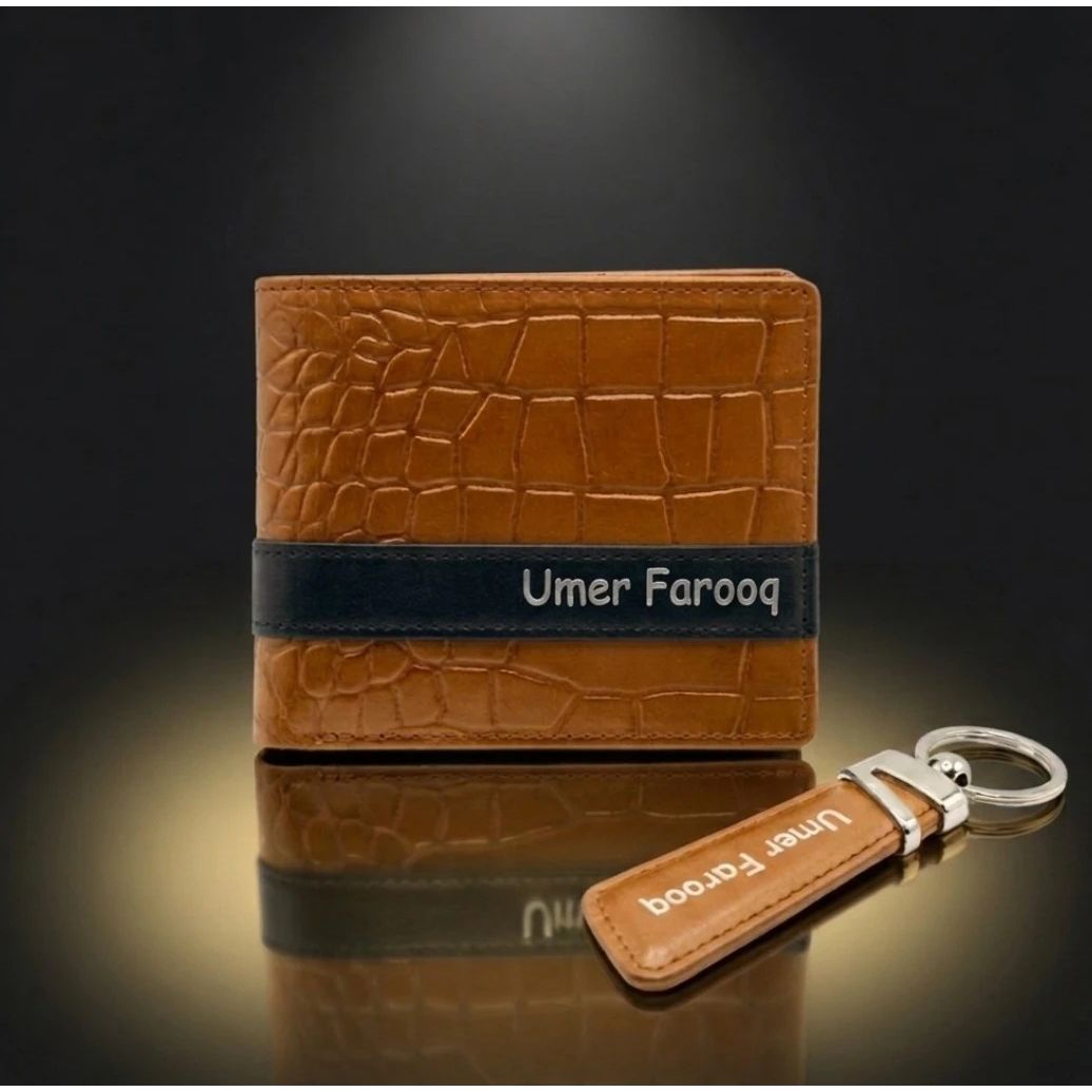 Custom Name Leather Wallet & Keychain Set – Personalized Men’s Gift | Croco Textured Wallet with Matching Name Keychain