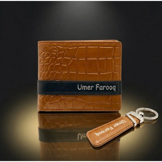 Custom Name Leather Wallet & Keychain Set – Personalized Men’s Gift | Croco Textured Wallet with Matching Name Keychain