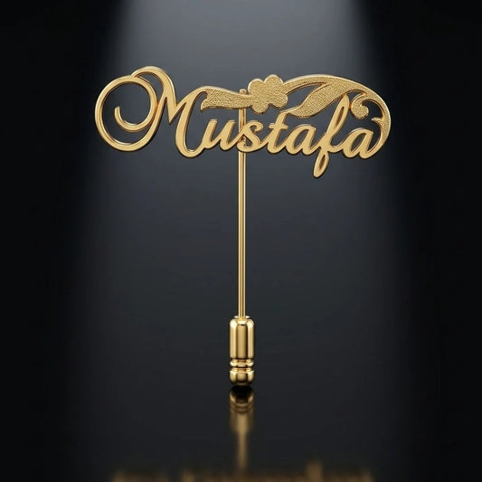Custom Name Cursive Script Coat Pin – Personalized Gold Lapel Pin | Decorative Name Brooch for Men