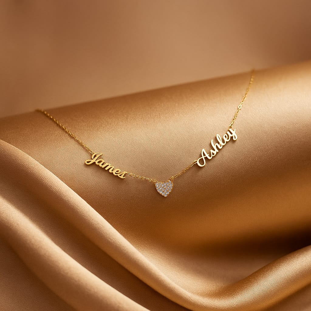 double couple 14k gold plated name necklace for couples