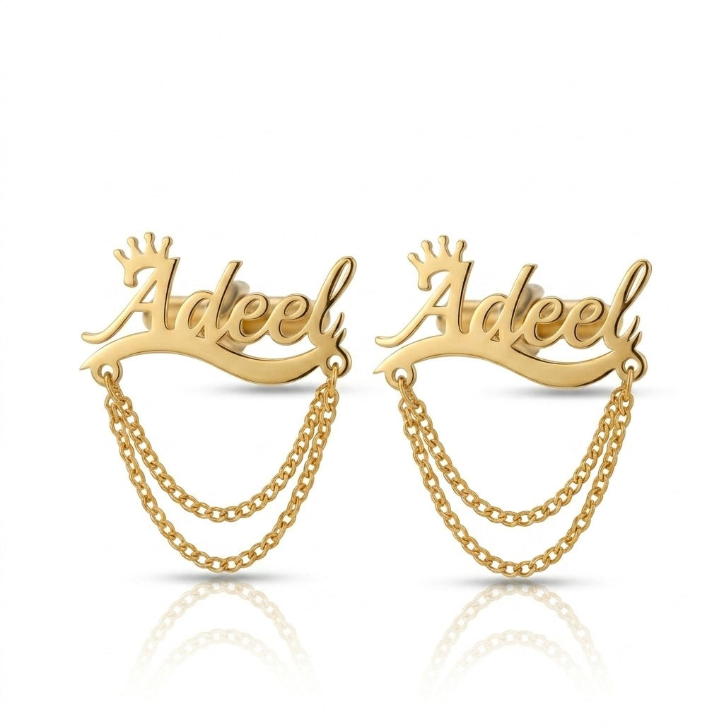 personalized name crown chain cufflinks