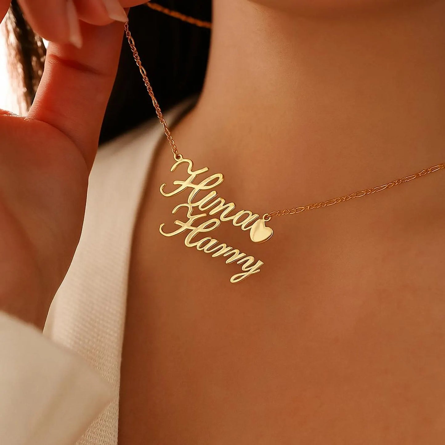 Custom Couple Name Necklace | Double Heart Gold Personalised Gift