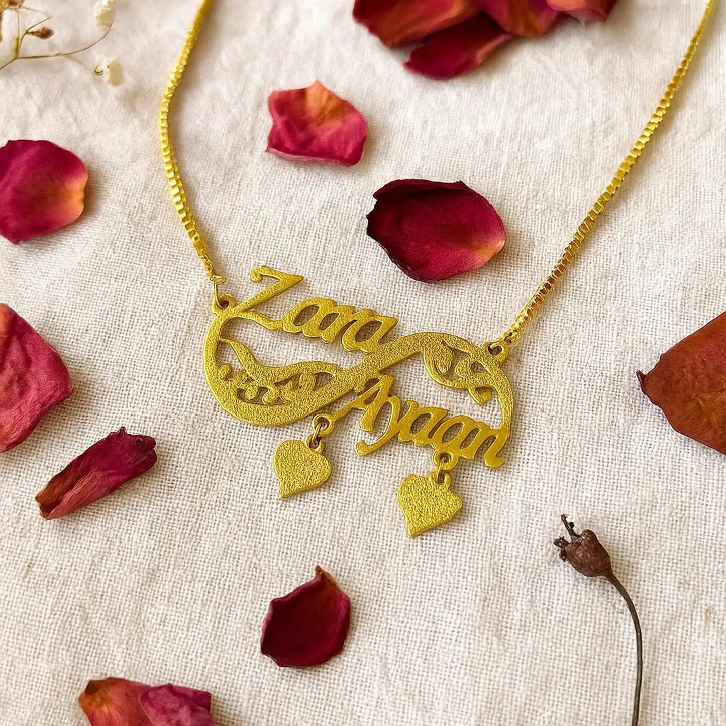 Custom Couple Name Necklace | Double Heart Gold Personalised Gift