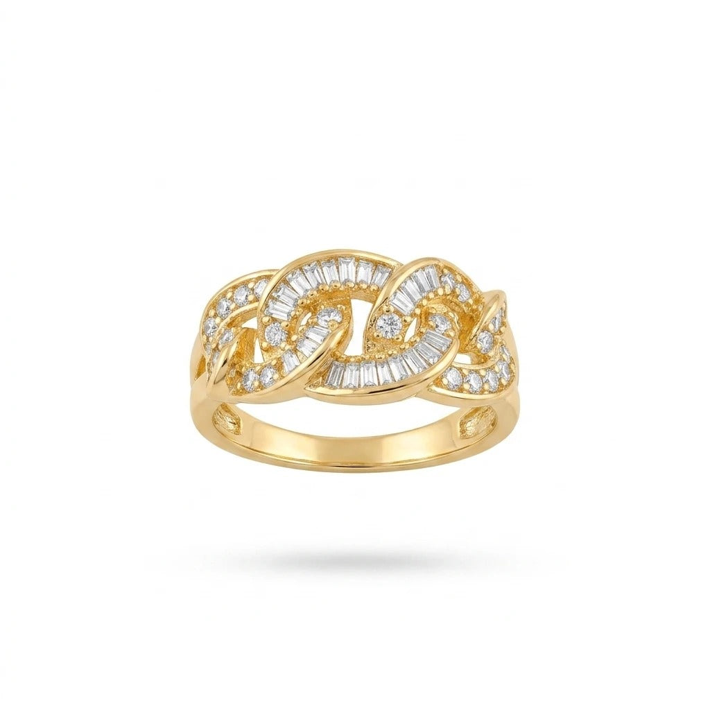 Cuban Link CZ Ring Women Gold Round