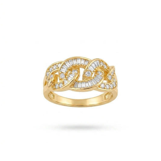 Cuban Link CZ Ring Women Gold Round