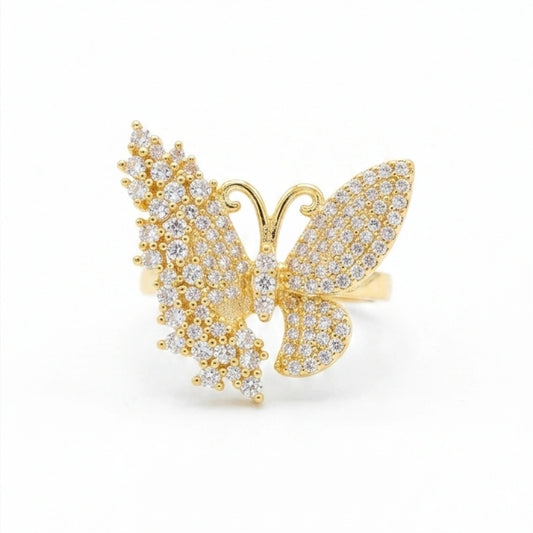 Crystal Butterfly Ring Women Gold
