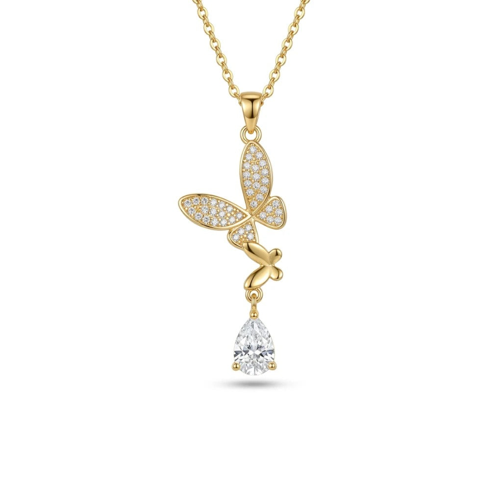 gold butterfly pendant teardrop zirconia stone