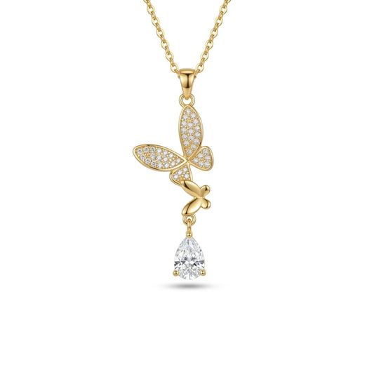 gold butterfly pendant teardrop zirconia stone
