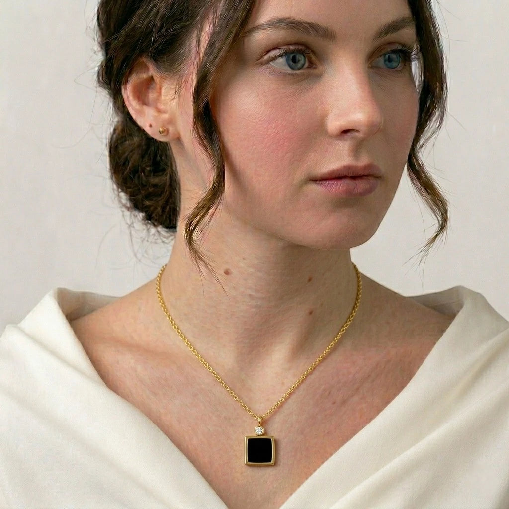 gold black onyx square necklace
