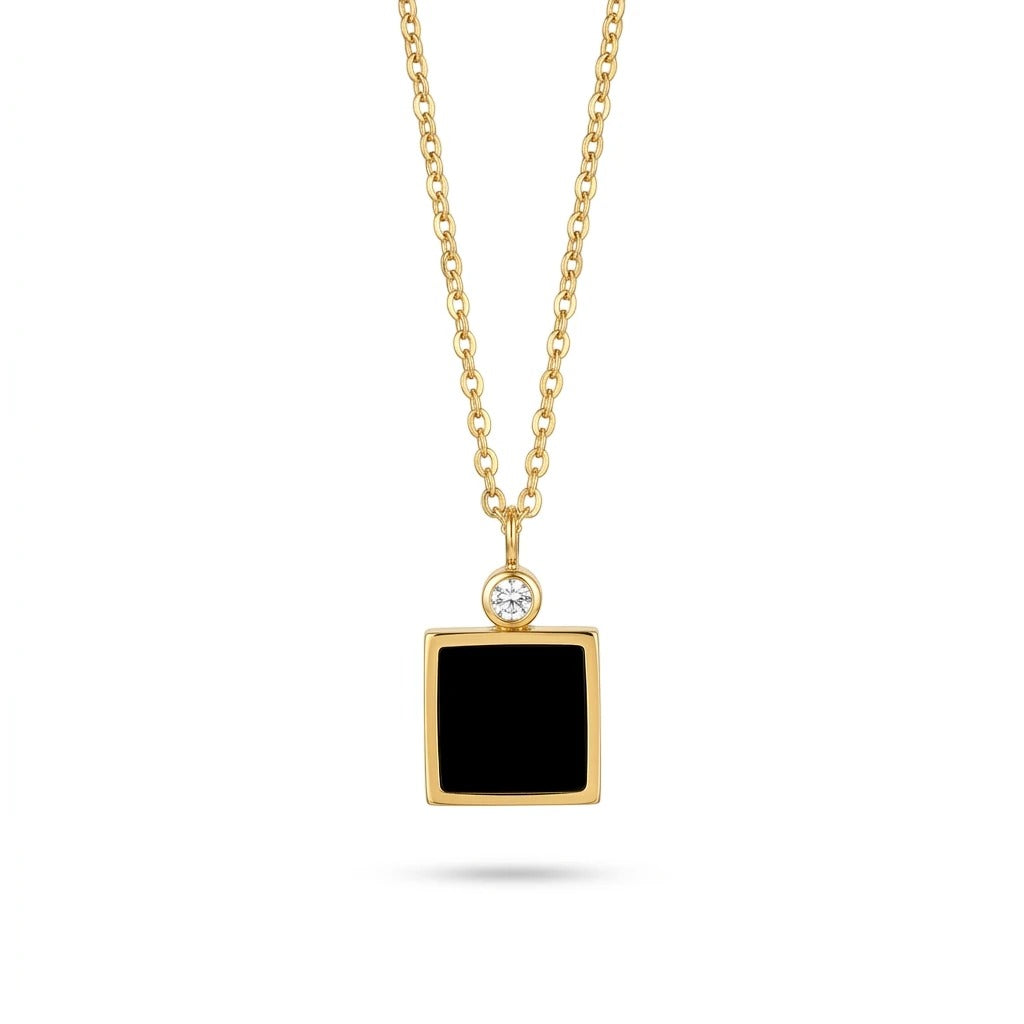 Gold Black Onyx Square pendant