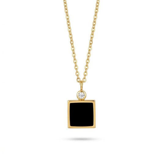 Gold Black Onyx Square pendant
