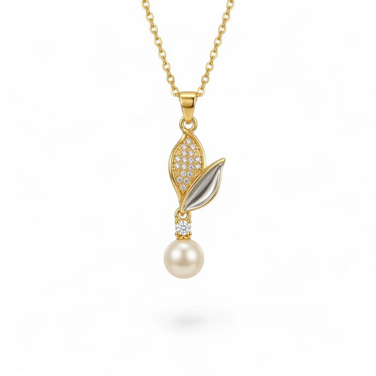 gold-plated hetica cz leaf shape pendant
