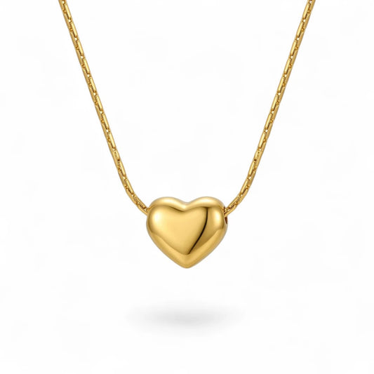 solid gold puffed heart box chain necklace