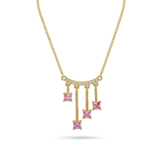 yellow gold baguette pink sapphire fringe necklace