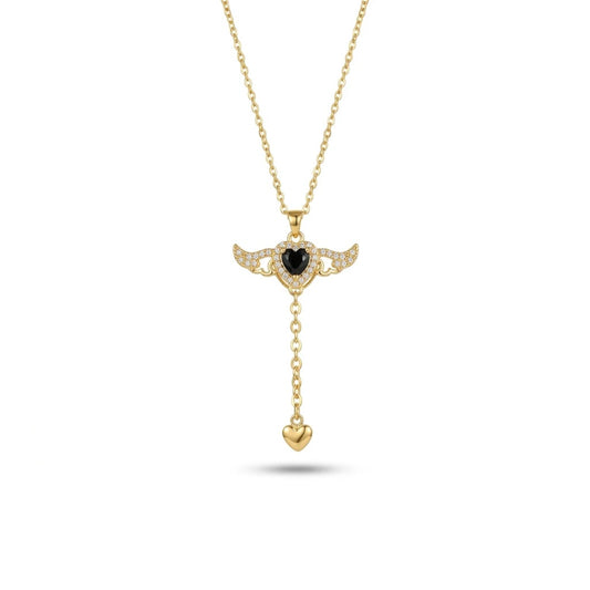 Angel Wing Y drop heart necklace