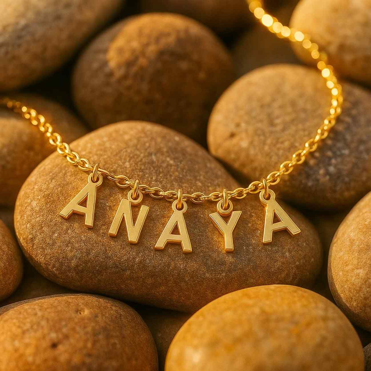 ANAYA gold charm necklace with individual letter pendant rope chain