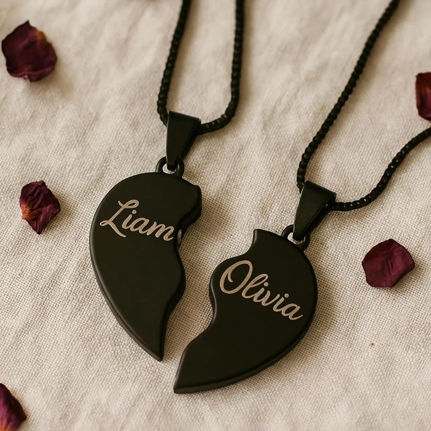 Personalised Broken Heart Necklace | Custom Engraved Couple Pendant