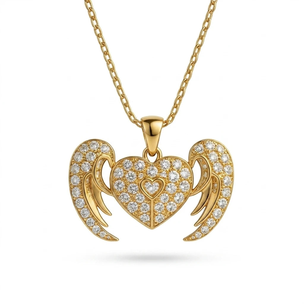 crystal angel heart necklace