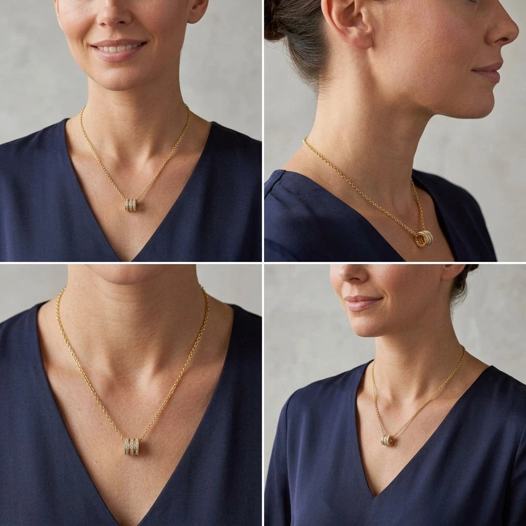 Triple Pavé Barrel Necklace | Gold CZ Minimalist Women's Necklace