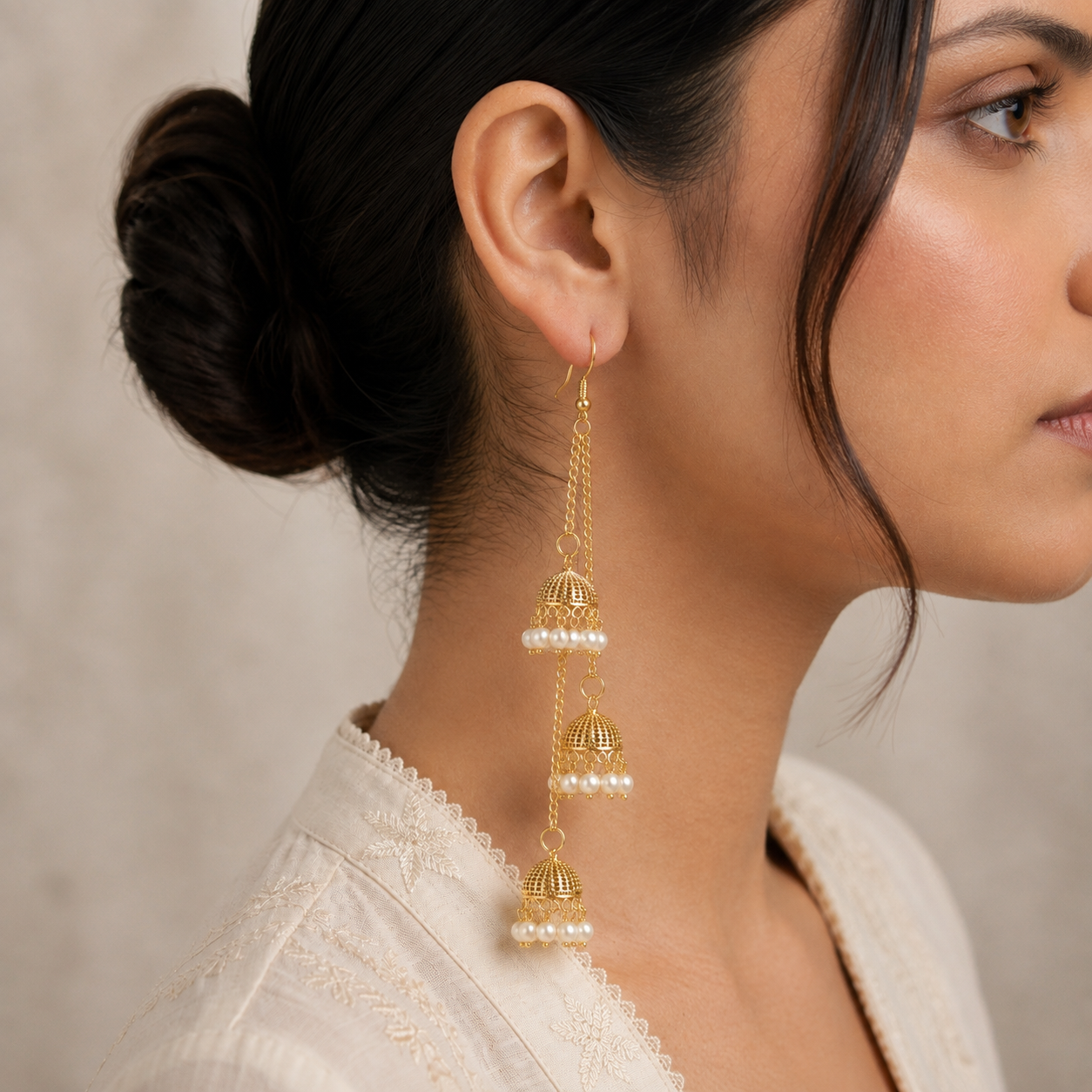 3-Tier Layered Jhumka Drop Earrings