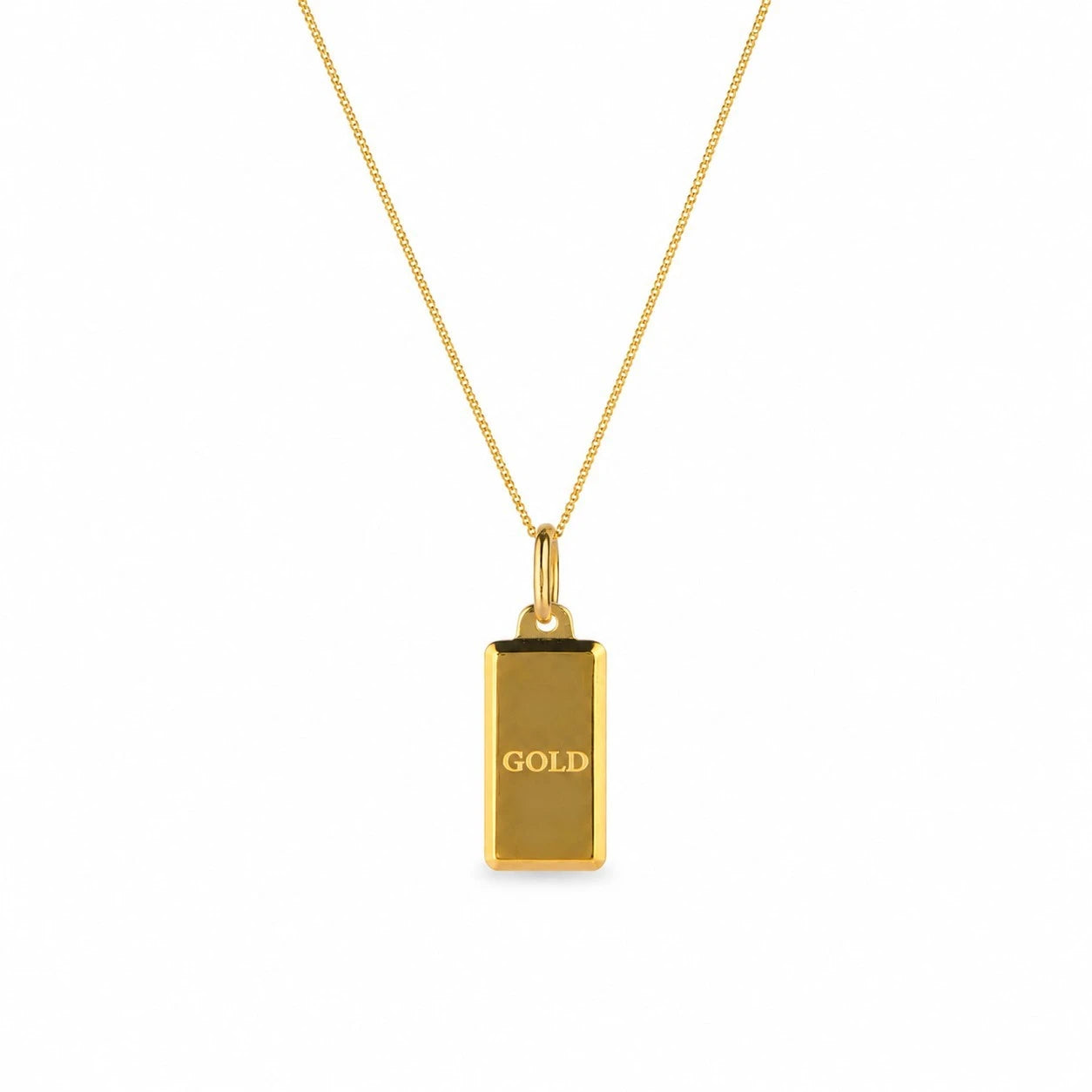 Gold Bar Pendant Necklace | 3D Ingot Charm Women Necklace
