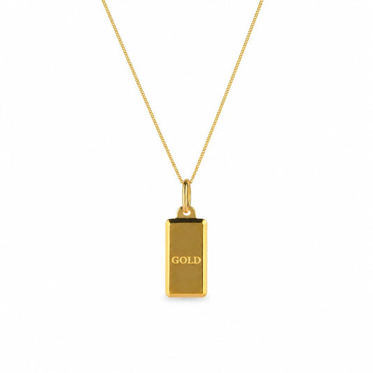 Gold Bar Pendant Necklace | 3D Ingot Charm Women Necklace