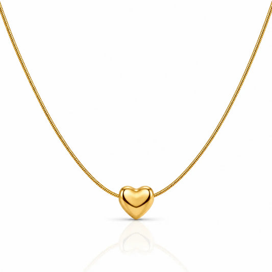 Gold Heart Necklace | Puffed Heart Pendant Women's Necklace