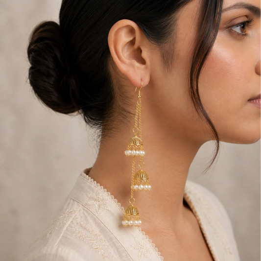 3-Tier Layered Jhumka Drop Earrings