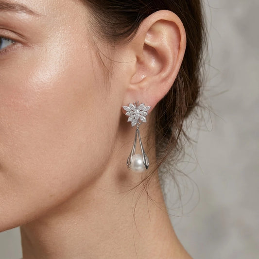 Floating Pearl Drop Earrings